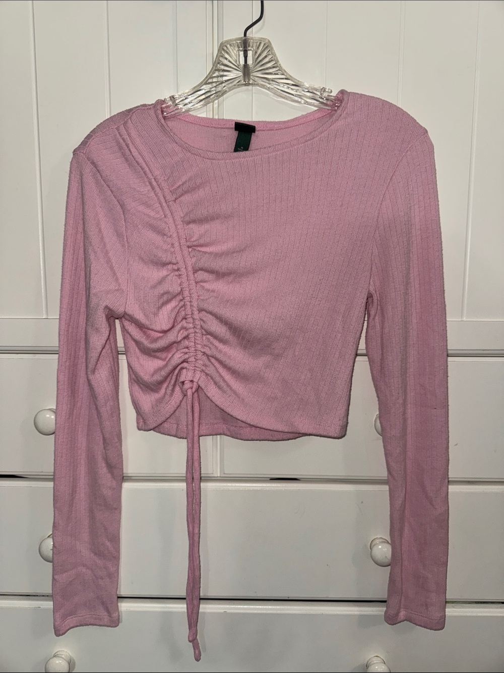 wild fable Pink Ruched Tie-Front Long Sleeve Crop Top